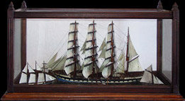 Diorama sous vitrine - 4 mâts barque - Goëlette à hunier - Bateau pilote - Circa 1880